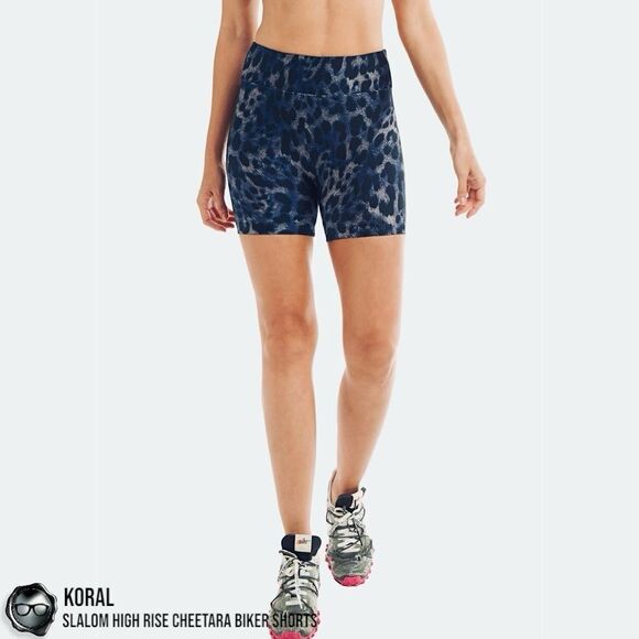 KORAL ACTIVEWEAR SLALOM HIGH RISE CHEETARA BIKER SHORTS IN BLUE CHEETARA SIZE M - Picture 2 of 16